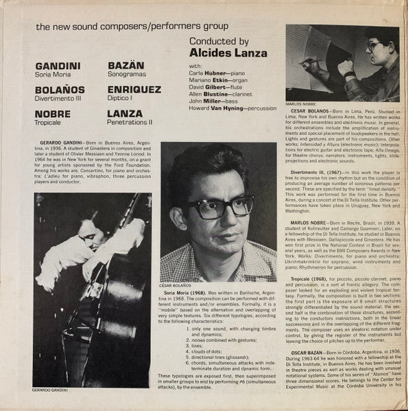 Gerardo Gandini / Oscar Bazán / César Bolaños / Manuel Enríquez / Marlos Nobre / alcides lanza, The New Sound Composers/Performers Group Conducted By alcides lanza : New Music From South America For Chamber Orchestra (LP, Gat)