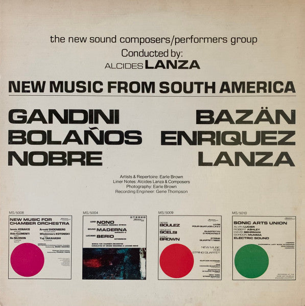 Gerardo Gandini / Oscar Bazán / César Bolaños / Manuel Enríquez / Marlos Nobre / alcides lanza, The New Sound Composers/Performers Group Conducted By alcides lanza : New Music From South America For Chamber Orchestra (LP, Gat)