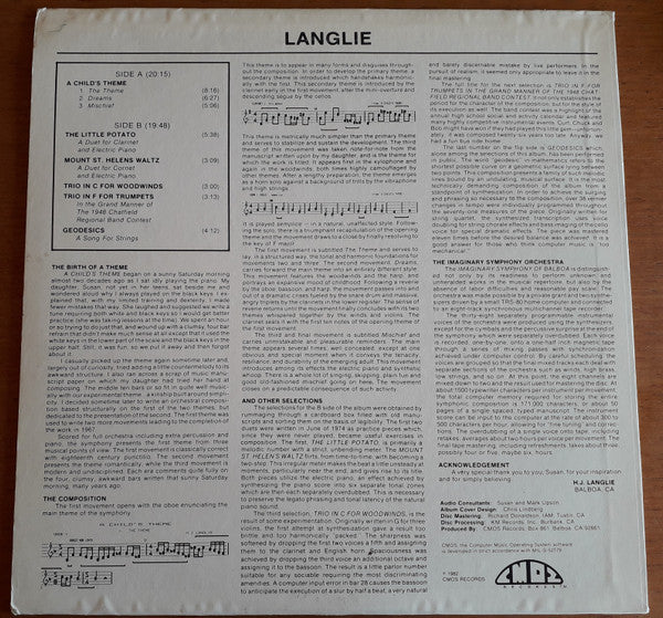 H.J. Langlie : The Imaginary Symphony Of Balboa (LP, Album)