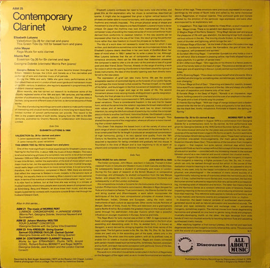 Elisabeth Lutyens, John Mayer (2), Morris Pert - Georgina Dobrée, Morris Pert : Contemporary Clarinet • Volume 2 (LP)