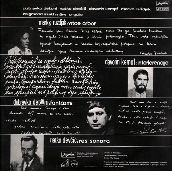 Zsigmond Szathmáry - Dubravko Detoni, Natko Devčić, Davorin Kempf, Marko Ruždjak : Orgulje Zagrebačke Katedrale (LP, Album)