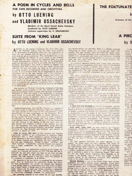 Luening* / Ussachevsky* / William Bergsma : A Poem In Cycles And Bells & Other Music For Tape Recorder (LP, Album)