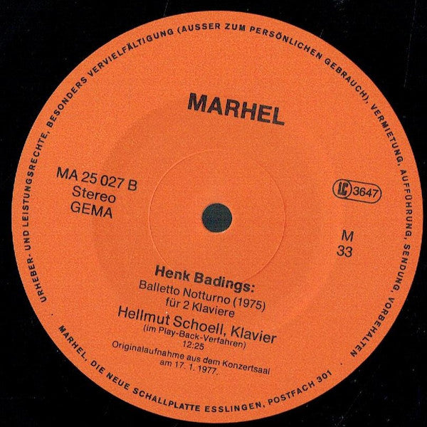 Henk Badings, Hellmut Schoell : Balletto Grotesco U. Baleletto Nutturno Für 2 Klaviere Gespielt von Hellmut Schoell (10", Album, Gat)