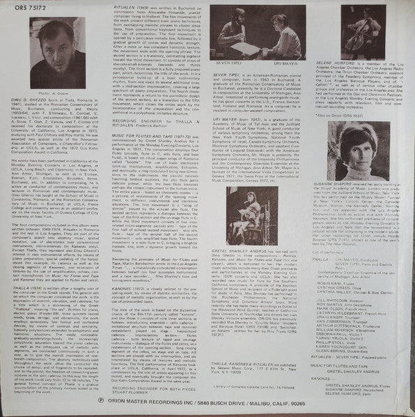Dinu Ghezzo : Thalla / Ritualen / Music For Flutes & Tape / Kanones (LP, Album)
