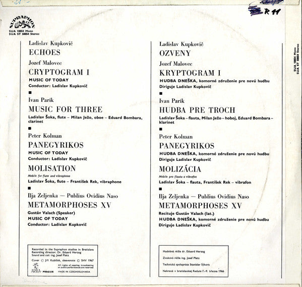 Ladislav Kupkovic, Jozef Malovec, Ivan Parík, Peter Kolman, Ilja Zeljenka : Slovak Modern Compositions (LP, Mono, Club)