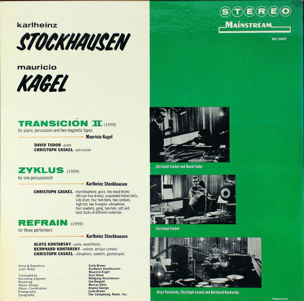 Karlheinz Stockhausen / Mauricio Kagel : Zyklus • Refrain / Transición II (LP, Album, RE)