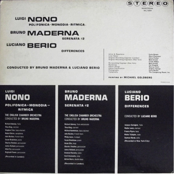Luigi Nono / Bruno Maderna / Luciano Berio : Polifonica-Monodia-Ritmica  /  Serenata #2  /  Differences (LP, RE, Gat)