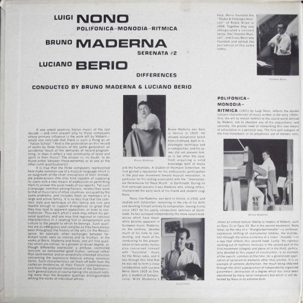 Luigi Nono / Bruno Maderna / Luciano Berio : Polifonica-Monodia-Ritmica  /  Serenata #2  /  Differences (LP, RE, Gat)