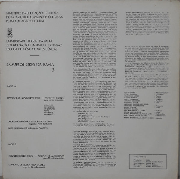Damião Barbosa de Araújo / Agnaldo Ribeiro : Compositores Da Bahia 3 (LP, Album)