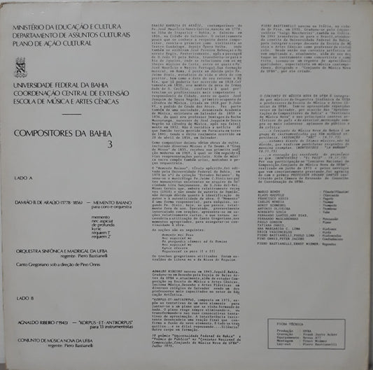 Damião Barbosa de Araújo / Agnaldo Ribeiro : Compositores Da Bahia 3 (LP, Album)