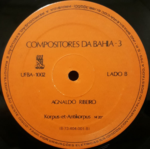 Damião Barbosa de Araújo / Agnaldo Ribeiro : Compositores Da Bahia 3 (LP, Album)