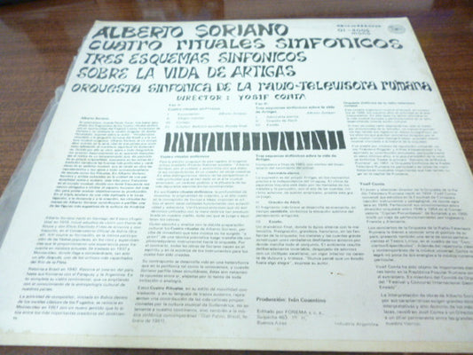 Alberto Soriano : Cuatro Rituales Sinfonicos, Tres Esquemas Sinfonicos Sobre la Vida de Artigas (LP, Mono)