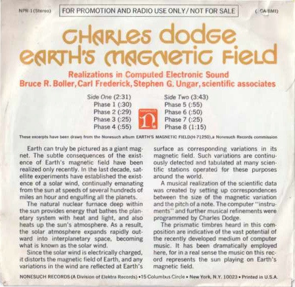 Charles Dodge : Earth's Magnetic Field (7", Promo)