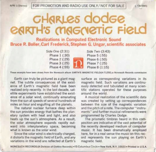 Charles Dodge : Earth's Magnetic Field (7", Promo)