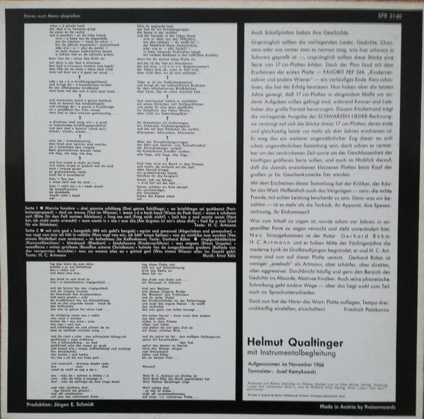 Helmut Qualtinger : Helmut Qualtinger Singt Schwarze Lieder (LP, Album, RP)