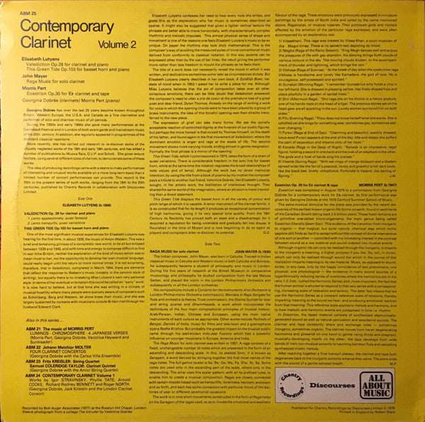 Elisabeth Lutyens, John Mayer (2), Morris Pert  -  Georgina Dobrée, Morris Pert : Contemporary Clarinet • Volume 2 (LP)