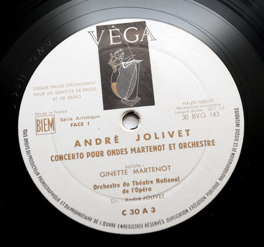 André Jolivet, Ginette Martenot, Lily Laskine, Orchestre National De L'Opéra De Paris : Concerto Pour Ondes Martenot Et Orchestre / Concerto Pour Harpe  Et Orchestre De Chambre (LP, Mono)