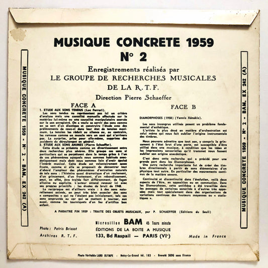Groupe De Recherches Musicales Direction: Pierre Schaeffer : Musique Concrète 1959 N° 2 (7", EP)