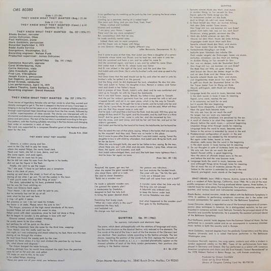 Ernst Krenek, Rheda Becker, Constance Navratil : They Knew What They Wanted, Op. 227 / Quintina, Op. 191 (LP)