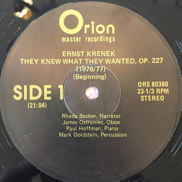 Ernst Krenek, Rheda Becker, Constance Navratil : They Knew What They Wanted, Op. 227 / Quintina, Op. 191 (LP)