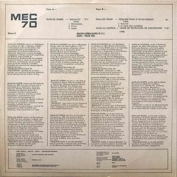 Marlos Nobre, Nicolau Kokron, Rinaldo Rossi : MEC 70 Música Do Brasil Vol. 2 (LP)
