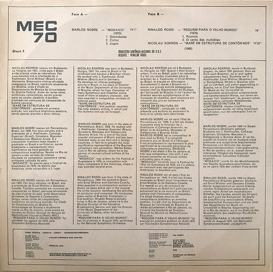 Marlos Nobre, Nicolau Kokron, Rinaldo Rossi : MEC 70 Música Do Brasil Vol. 2 (LP)