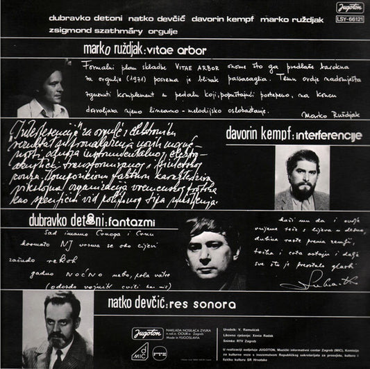 Zsigmond Szathmáry - Dubravko Detoni, Natko Devčić, Davorin Kempf, Marko Ruždjak : Orgulje Zagrebačke Katedrale (LP, Album)