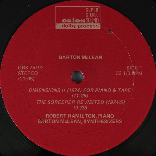 Barton McLean : Dimensions II For Piano & Tape / The Sorcerer Revisited / Genesis (LP)