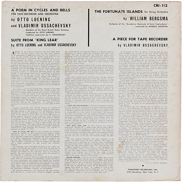 Luening* / Ussachevsky* / William Bergsma : A Poem In Cycles And Bells & Other Music For Tape Recorder (LP, Album)
