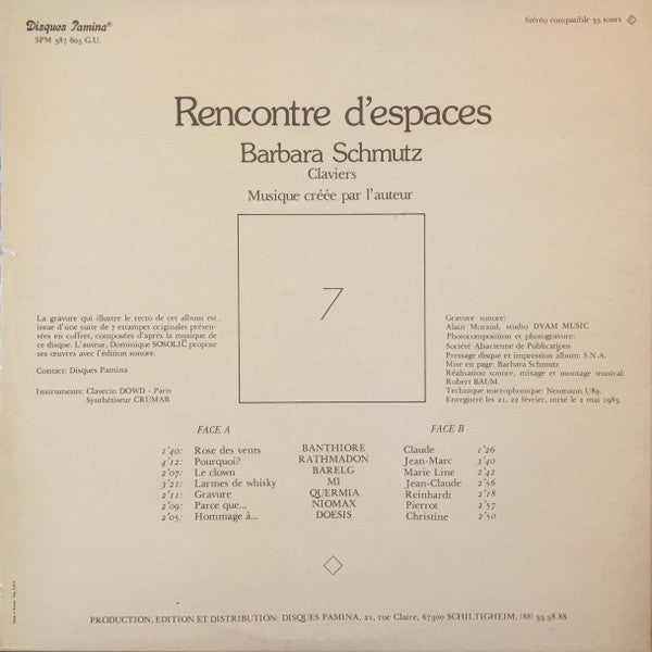 Barbara Schmutz : Rencontre D'espaces (LP, Album)