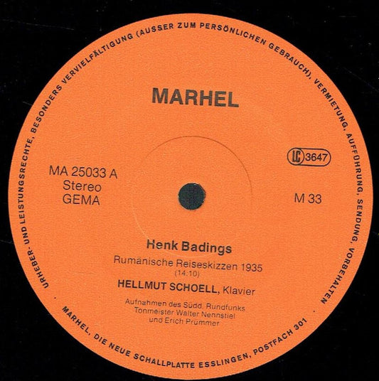 Henk Badings, Hellmut Schoell : Rumänische Reiseskizzen / Tema Con Variazioni (10", Sil)