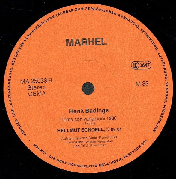 Henk Badings, Hellmut Schoell : Rumänische Reiseskizzen / Tema Con Variazioni (10", Sil)