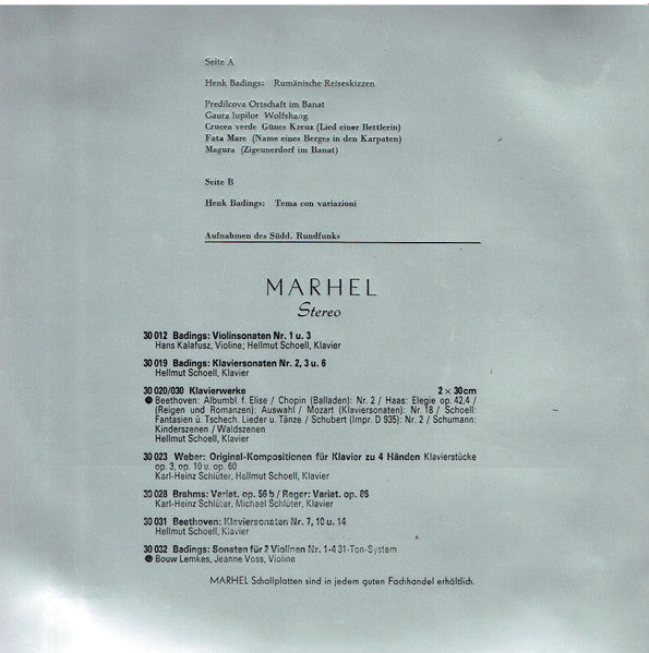 Henk Badings, Hellmut Schoell : Rumänische Reiseskizzen / Tema Con Variazioni (10", Sil)