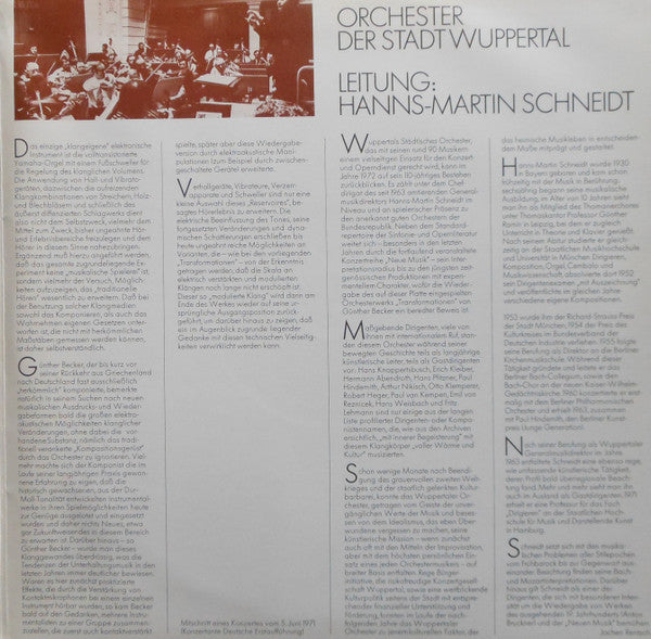 Wolfgang Amadeus Mozart & Günther Becker - Städtisches Orchester Wuppertal Leitung: Hanns-Martin Schneidt : Sinfonie Nr.40 G-Moll KV 550 / Transformationen (LP)