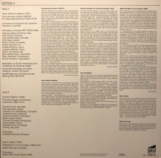 Hans Wüthrich-Mathez / Gerhard Stäbler / Max E. Keller : Procuste Deux Étoiles / Windows / Repetitionen I-V (LP)