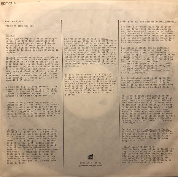 Hans Wüthrich-Mathez / Gerhard Stäbler / Max E. Keller : Procuste Deux Étoiles / Windows / Repetitionen I-V (LP)