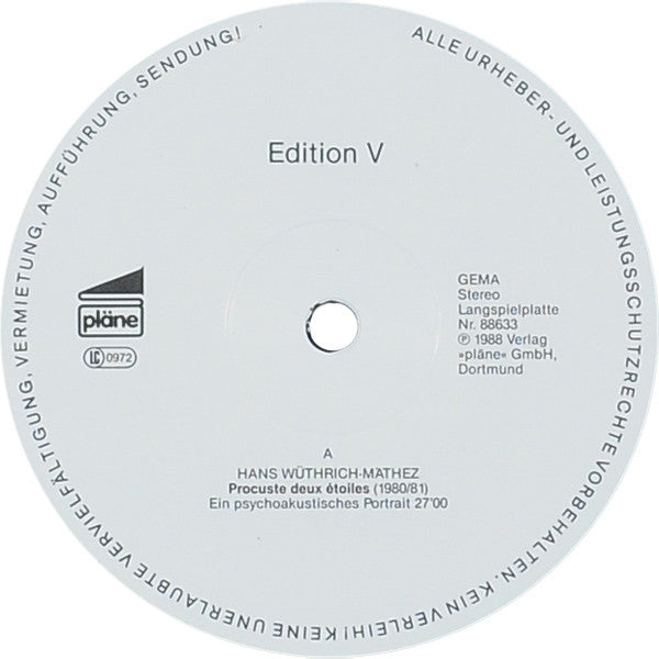 Hans Wüthrich-Mathez / Gerhard Stäbler / Max E. Keller : Procuste Deux Étoiles / Windows / Repetitionen I-V (LP)