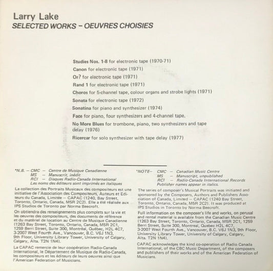 Larry Lake : Portrait Musical (7")
