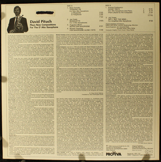 David Pituch : Plays The New Compositions For The Eb Alto Saxophone (LP)
