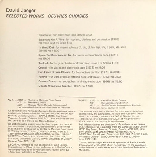 David Jaeger : Portrait Musical (7")