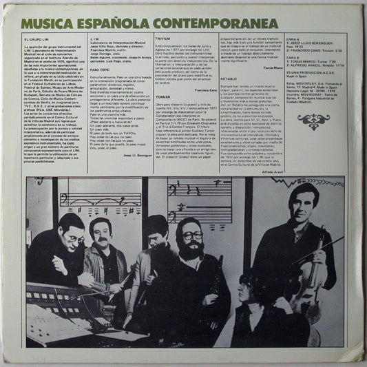 Laboratorio de Interpretación Musical - Josep Lluis Berenguer / Francisco Cano / Tomás Marco / Alfredo Aracil : Música Española Comtemporánea (LP)