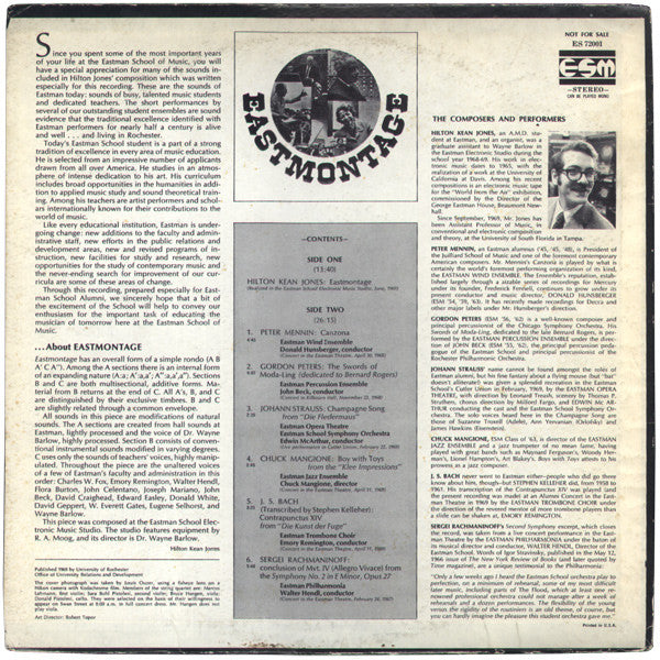 Hilton Kean Jones / Eastman School Of Music Student Ensembles : Hilton Kean Jones' Eastmontage And Performances By Eastman School Of Music Student Ensembles (LP)