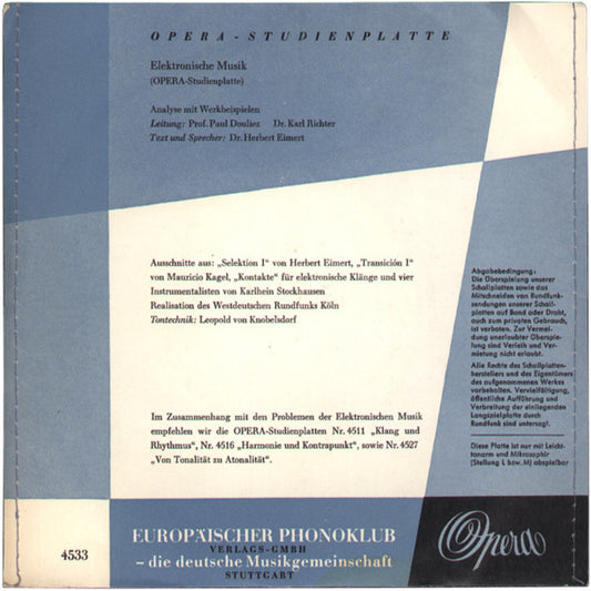 Herbert Eimert, Mauricio Kagel, Karlheinz Stockhausen : Elektronische Musik (7")