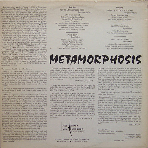 Donald Erb : George Rochberg : Dorrance Stalvey : Metamorphosis (LP)