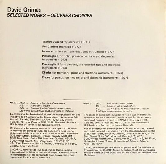 David Grimes : Portrait Musical (7")