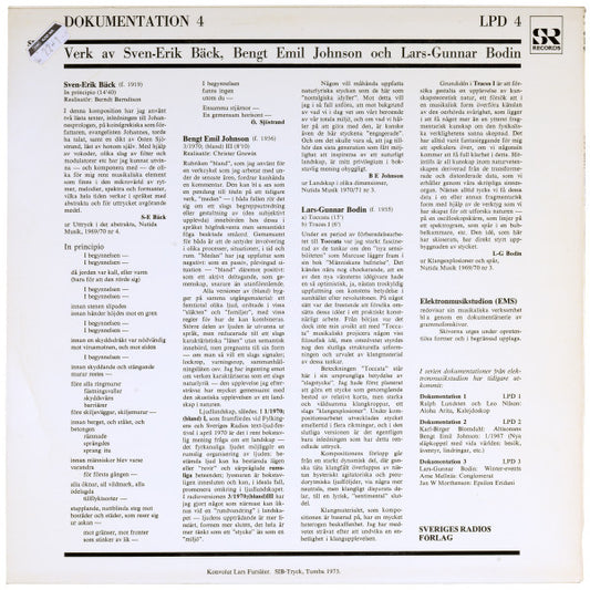 Sven-Erik Bäck / Bengt Emil Johnson / Lars-Gunnar Bodin : Elektronmusikstudion Dokumentation 4 (LP, Album)