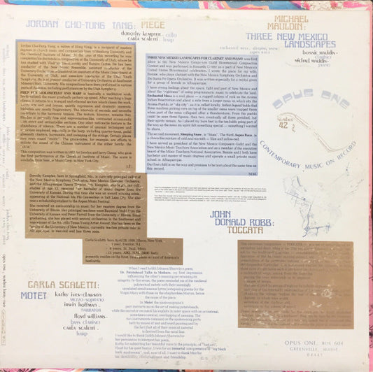 Jordan Cho-Tung Tang / Carla Scaletti / Michael Mauldin / J.D. Robb : Piece / Motet / Three New Mexico Landscapes / Toccata (LP)