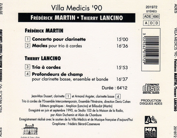 Frédérick Martin / Thierry Lancino : Villa Medicis '90 (CD, Album)
