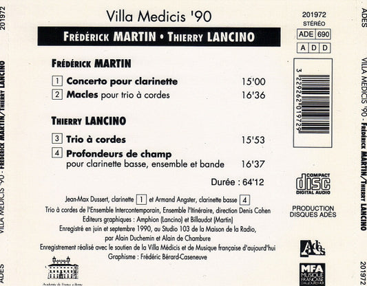Frédérick Martin / Thierry Lancino : Villa Medicis '90 (CD, Album)