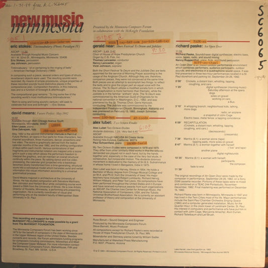 Eric Stokes / David Means (2) / Gerald Near / Alex Lubet / Richard Paske : New Music From Minnesota (LP, Album)